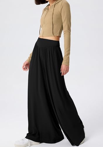 GRASWE Women Palazzo Pants Elastic High Waist Baggy Trousers Summer Casual Wide Leg Pants2