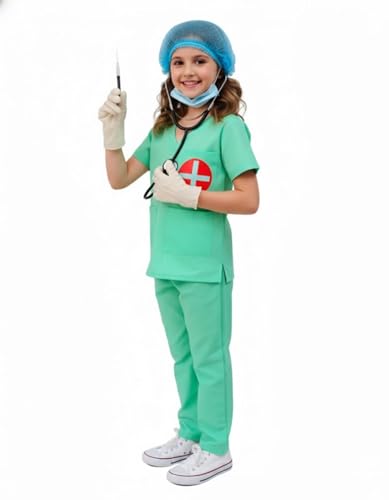 Image of BookMyCostume Surgeon Doctor Dress for Kids 7-Pc Costume - Complete Medical Uniform Set with Stethoscope, Mask, Cap, Syringe & Gloves | Perfect for School Fancy Dress Competition Role Play 6-7 Years
