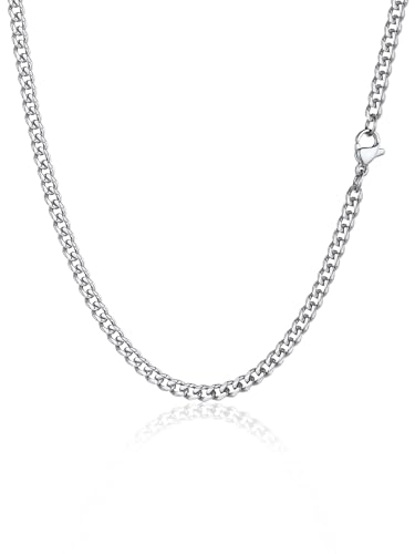 PROSTEEL 3 mm Collier Homme Chaîne Acier Inoxydable, Chaîne Cubaine Fine Or 46 cm Collier pour Homme, Bijou Hip Hop
