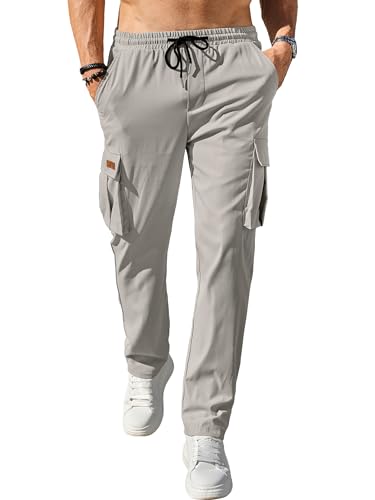 Image of Comdecevis Men's Casual Cargo Pants Workout Joggers Stretch Sweatpants Hiking Drawstring Tactical Pants with Multi Pockets