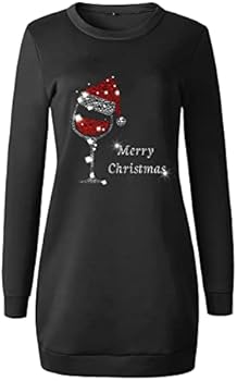 Sweat-shirt De Noël à Manches Longues Pour Femme Avec Imprimé Verre De Vin Rouge - Pull Décontracté à Col Rond Amusant - Lettre Graphique De Noël - Renne, Noir , S