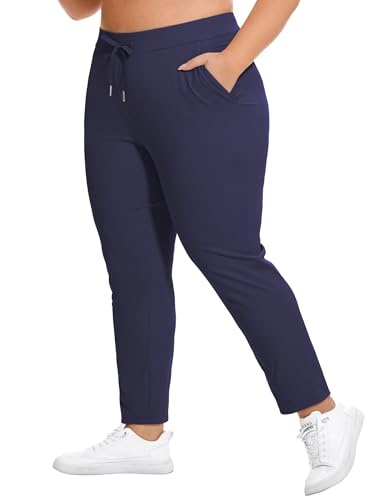 COOTRY Women's Plus Size Pants 7/8 Stretch Sweatpants Golf Athletic Travel Work Casual Joggers with Deep Pockets Navy 3XL