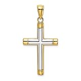 Solid 14k White and Yellow Gold Two Toned Tubular Cross Charm Pendant 32mm -  Sonia Jewels