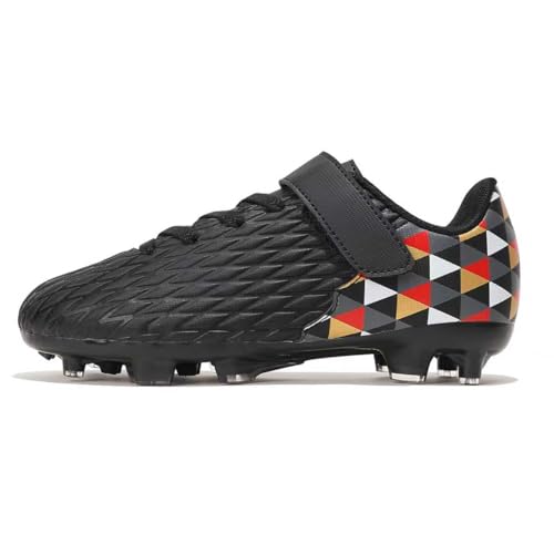 Joybut Soccer Cleats for Kids & Youth | Lightweight Football Shoes for Firm Ground | Durable Girls & Boys Soccer Cleats with Non-Slip Sole | Comfortable Soccer Boots | Unisex Size 11-6 Black