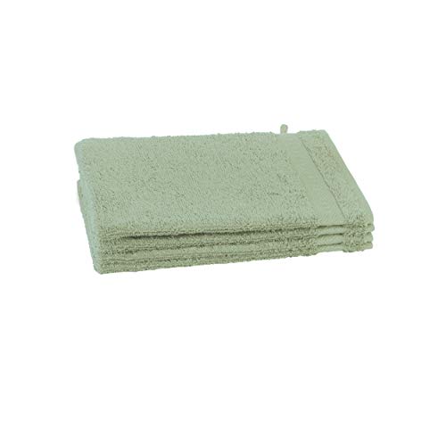 Clarysse Waschlappen Set 4 teilig aus 100% gekaemmter Baumwolle, 4er Bad Set Waschhandschuh aus weichem Frottee mit Haken zum Aufhaengen, Oekotex 100 Standard, Groesse 15x21 cm, Gruen Cover