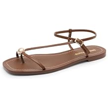 DREAM PAIRS Womens Strappy Flat Sandals for Women Comfortable Open Square Toe Sandals Dressy Beach Thong Cute Wedding Summer Ankle Strap Sandals