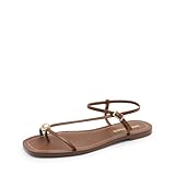 DREAM PAIRS Women's Strappy Flat Sandals for Women Comfortable Open Square Toe Sandals Dressy Beach Thong Cute Wedding Summer Ankle Strap Sandals,Size 8,Brown,SDFS26001W
