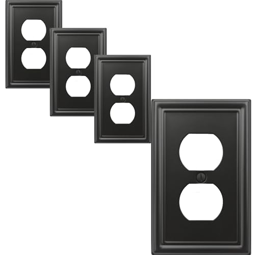 OKAWYC Single Duplex Outlet Cover Plate 4- Pack Black Luca Metal Wall Plate 1 Gang for Light Switch Cover Receptacle Light Switch Switch Cover Decorative Wallplate Durable