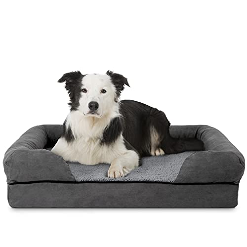 The Dogs Bed Large Grey Plush no Logo Memory Foam Pain Relief Arthritis Hip Elbow Dysplasia Post Surgery Lameness Supportive Calming Waterproof Washable Cover Veterinary Approved