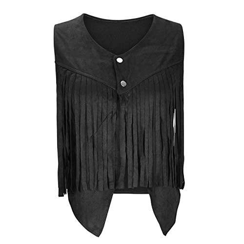 Fringe Cardigan Sleeveless Faux Sedue Edgy Vests Hippie Cowgirl Hiking Climing Outfits for Teen Girl Trendy3