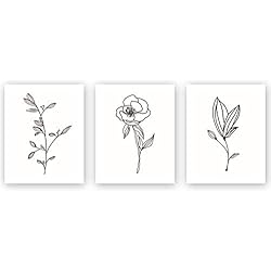 Tienda minimalista 12 Unframed Abstract Flower Art Print Nordic Style Black&White Rose Leaf Art Wall Plant Painting, Set of 3(8''X10'') Canvas Poster for Modern Wall Decor,Housewarming Gift