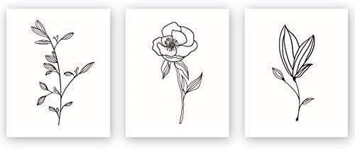 CHDITB Unframed Abstract Simple Flowers Wall Art Print, Nordic Style Rose Leaf Art Wall Plant Painting, Set of 3(8”X10’’) Aesthetic Canvas Brown Flower Poster for Modern Wall Decor,Cute Housewarming Gift
