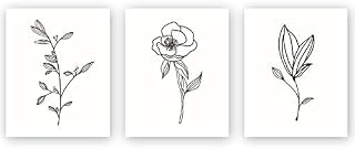 Unframed Abstract Flower Art Print Nordic Style Black&White Rose Leaf Art Wall Plant