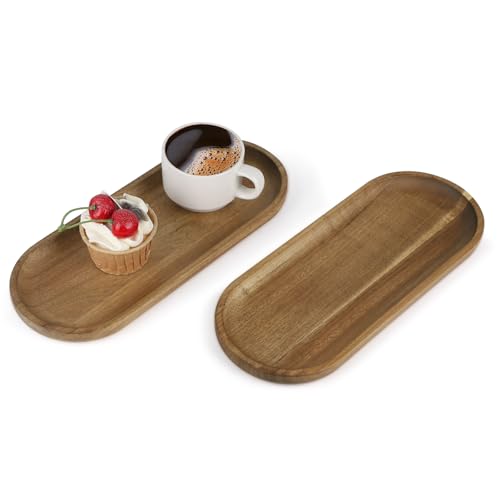 SUPAWAY 2 Pcs Ovale Holz Serviertablett Holztablett aus Akazienholz Deko-Tablett Unikat Klein Holz-Tablett zum Dessert Snack Kleinigkeite Holztablett für Heimdekoration Café Bar Restaurant, 30x12x2 cm