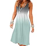 Damen Casual Strandkleid Midikleid A-Linie Camisole Blumen Locker Freizeitkleider U-Ausschnitt ÄRmellos Sommerkleid Ombre (XL,HellgrüN)