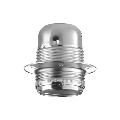 Chrome E26 E27 Lamp Holder Vintage Industrial Metal Socket with Threaded Base, Earthed Fitting for Pendant Lights and LED Edison Bulbs