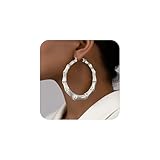 Bamboo Earrings Large Gold Bamboo Hoop Earrings 80s 90s Earring African Jewelry for Women Gifts Party Hip Hop Jewelry (Silver)