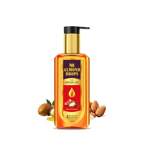 Bajaj Almond Drops Almond + Argan Hair Oil - 200ml | Provides 3-way Damage Protection | For Soft and Shiny Hair | Non-sticky Formula | with Almond Oil & Argan Oil