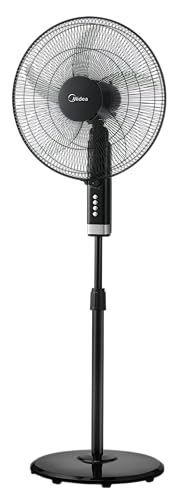مروحة ستاند 45 سم 25MT-75W-BK من ميديا، محرك نحاسي، 75 وات، تصل إلى 18 دورة في الدقيقة، 1300 شفرات متينة مقاومة للصدمات، هادئة 5% هدوء، طول قابل للتعديل، يصل إلى 1.57 م، أسود