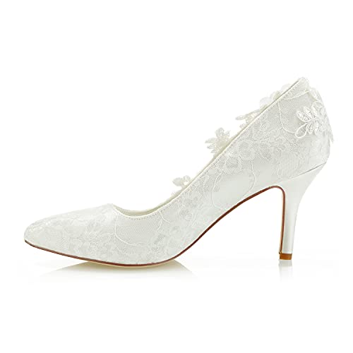 JIAJIA 1622 Women's Bridal Shoes Closed Toe 3.14" Stiletto Heel Lace Satin Pumps Satin Flower Imitation Pearl Wedding Shoes2