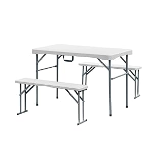 IlGruppone Set Small 3 Pezzi Tavolo e 2 Panche Pieghevoli trasportabili per Feste Sagre Giardino Campeggio Struttura Acciaio Impermeabile UV Resistente - Bianco