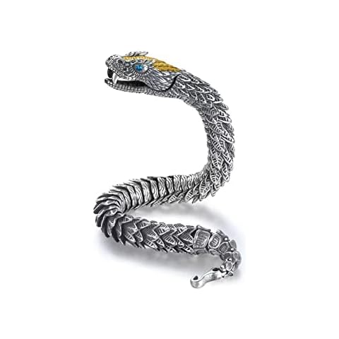 Fnjuucw Snake Chain Bracelet, Luxurious Styling Old Metal Copper Zodiac Snake Totem Hook Clasp, Hip Hop for Men Women Accessories (7.48in) Cover