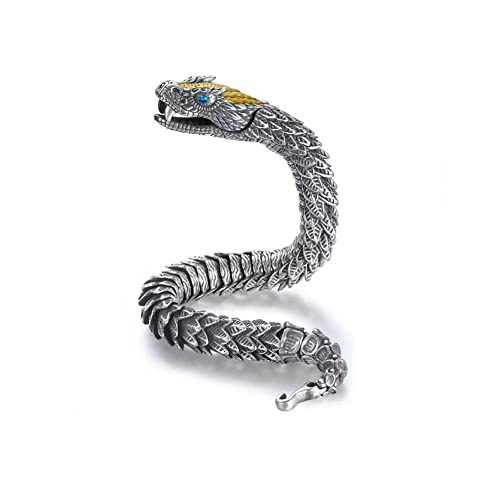 Snake Chain Bracelet, Luxurious Styling Old Metal Copper Zodiac Snake Totem Hook Clasp, Hip Hop for Men Women Accessories (8.6in)