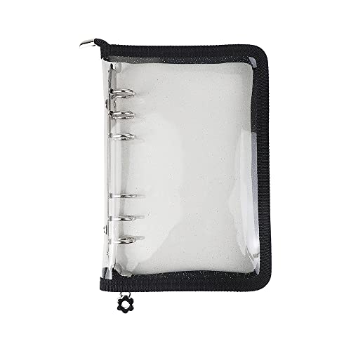 A6 Binder Cover Refillable 6 Ring Notebook Binder Clear Soft PVC Zipper Binders Folder for 6 Hole Filler Paper Personal File Organizer Planner(Black Zipper Closure)