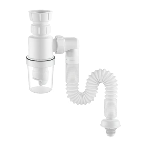Image of Fossa Flexible Sink Pipe with Cup Trap | Anti-Clog & Anti-Odour Drain Pipe for Kitchen & Bathroom | Wash Basin Pipe with Filter | Durable Flexible Drain Hose Pipe (White)