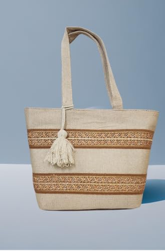 Image of Babbotty Jute Stylish Tote Bags for Women Big Size with Zip Multiple Compartments Inner Pocket Ladies Purse Handbags Girls Shoulder Hobo Bag for Office College Daily Use & Travel