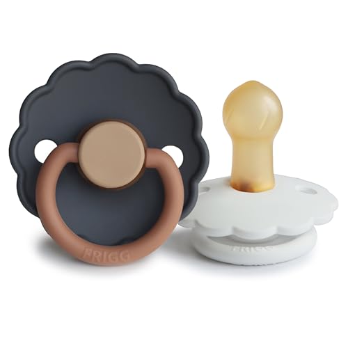 Image of FRIGG Daisy Natural Rubber Baby Pacifier | Made in Denmark | BPA-Free (Aurora/Bright White, 0-6 Months) 2-Pack