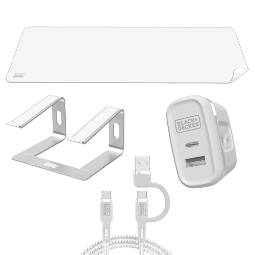 Base para laptop BLACK+DECKER con tapete y cargador blanco