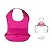Babero Silicona para Bebé + Biberón de Plástico de Regalo - Babero Impermeable con Cuello de Tela Extra Suave - Babero Blw Fácil de Guardar