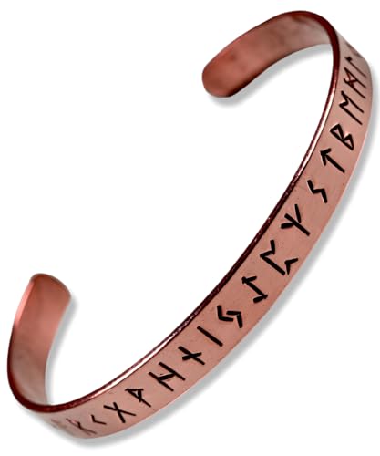 Bracelet viking en cuivre fait main Trygve avec runes Futhark