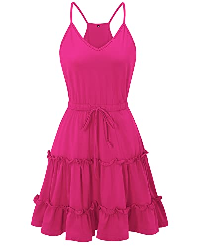 Image of Newshows Women's Summer Casual Dress Cute A Line Ruffle Hem Flattering Fit Beach Vacation Sundress