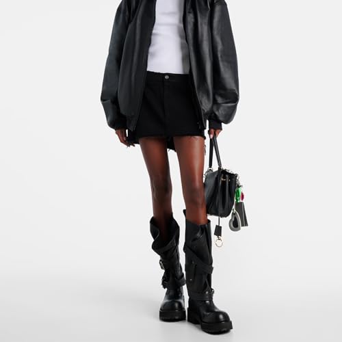 Women's Knee High Boots Slouch Buckle Biker Boots for Women Round Toe Platform Chunky Moto Boots Wide Calf Tall Riding Boots2