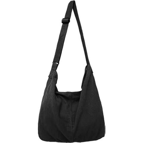 Unisex Corduroy Bag Large Hobo Bag for Women Men Shoulder Bag Shopper Bag for Everyday/Office/Travelling (Black) Cover