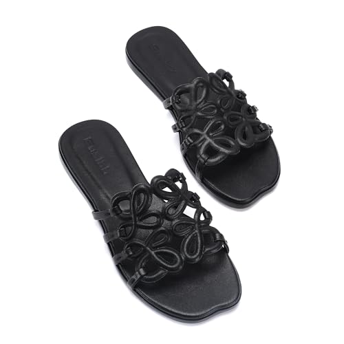 Eusibb White Flat Sandals for Women 2026 Luxury Open Toe Dressy Slip On Sandals Comfortable Slides for Summer