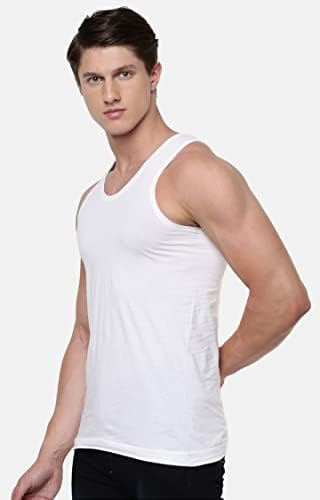 Image of RAMRAJ COTTON Pack of 5 Men's White Scoop Neck Sleeveless Cotton Undershirt Vest(White 3;110)