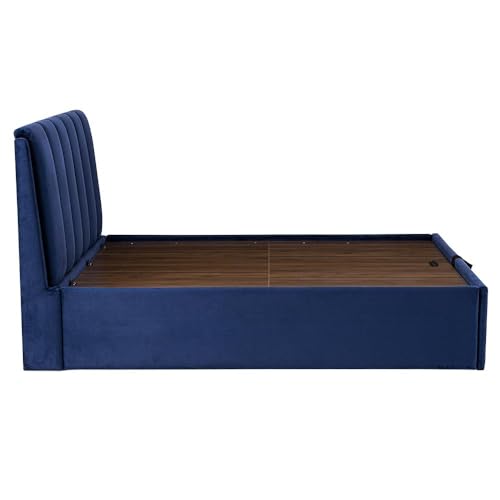 Image of Wakefit Bed | Queen (78 X 60) Solid Wood Bed, Upholstered, Hydraulic, 3 Year Warranty - Antho - Velvet Blue