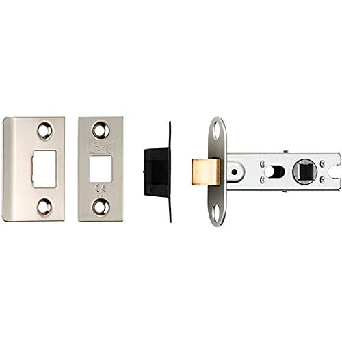 Image of 64mm Tubular Mortice Door Latch - Bolt Through - Square Forends - Satin Nickel | Standard Interior Door Latch - Forends, Strike Plate, Dust box and Screws Included