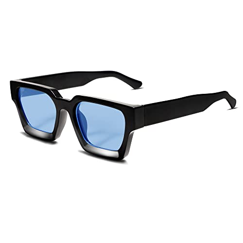 VANLINKER Thick Square Sunglasses for Men Women Retro Chunky Rectangle Shades UV400 Protection VL9731 Black Frame/Blue Tinted Lense