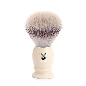 MÜHLE Classic Faux Ivory Medium Silvertip Fiber Shaving Brush – Synthetic Luxury Shave Brush for Men, Rich Lather