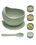 Qyeejong Silicone Suction Bowls for Baby Toddler - BPA Free Silicone Bowl and Spoon Set for Baby Led Weaning & Self Feeding - Toddler Sticky Dishes, Microwave & Dishwasher Safe