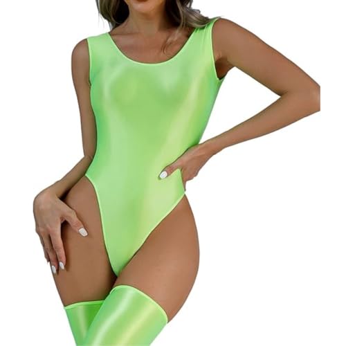 RuiChy Justaucorps d'une pièce pour femmes, Body brillant High Court High Coup sans manches, combinaison de danse Slim Fit Voir travers le justaucorps pour les maillots...