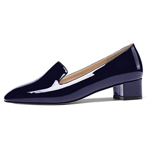 WAYDERNS Women's Patent Square Toe Slip On Mules Chunky Low Heel Pumps Shoes 1.5 Inch2