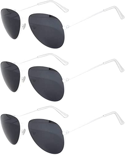 Image of OWL Set of 3 Pack Aviator Style Sunglasses Colored Metal Frame Mirror Lens Smoke Lens