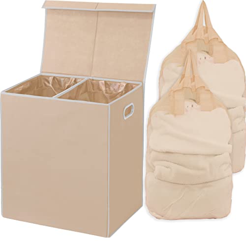 Simple Houseware Double Laundry Hamper With Lid And Removable Laundry Bags, Beige #TOP2