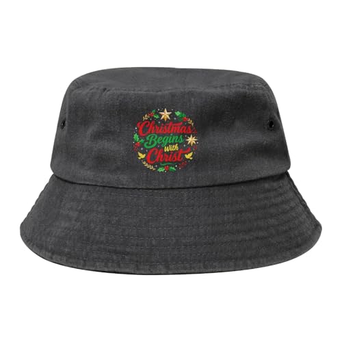 Qauirfe Christmas Begins with Christ Fashion Cowboy Denim Fisherman Hat Outdoor Fishing Cap Sun