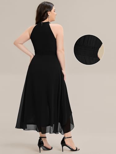 Ever-Pretty Plus Women's Halter Sleeveless Chiffon High-Low Pleated A-Line Summer Plus Size Wedding Guest Dresses2